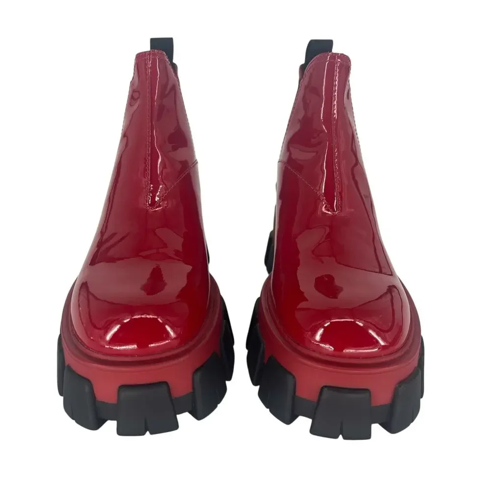Prada Patent Leather Monolith Booties in Rosso Red - Picture 8 of 16